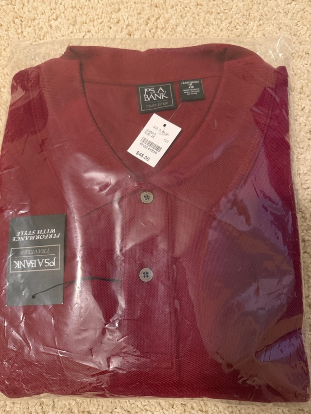 Jos. A. Bank 4XB Traveler Wine Red Polo Shirt